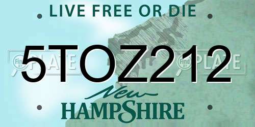 5TOZ212 New Hampshire License Plate