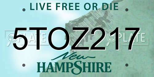 5TOZ217 New Hampshire License Plate