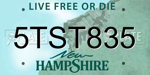 5TST835 New Hampshire License Plate