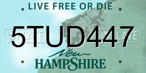 5TUD447 New Hampshire License Plate
