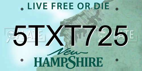 5TXT725 New Hampshire License Plate