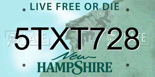 5TXT728 New Hampshire License Plate