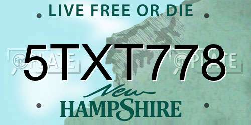 5TXT778 New Hampshire License Plate