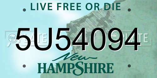 5U54094 New Hampshire License Plate