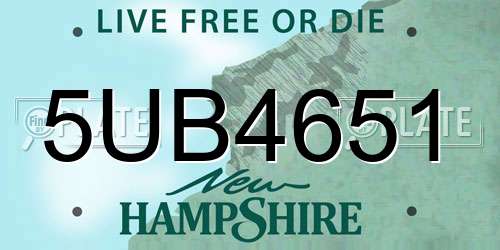 5UB4651 New Hampshire License Plate