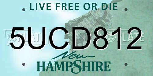 5UCD812 New Hampshire License Plate