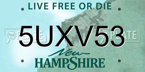 5UXV53 New Hampshire License Plate