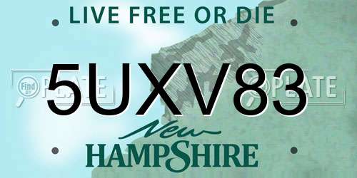 5UXV83 New Hampshire License Plate