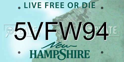 5VFW94 New Hampshire License Plate