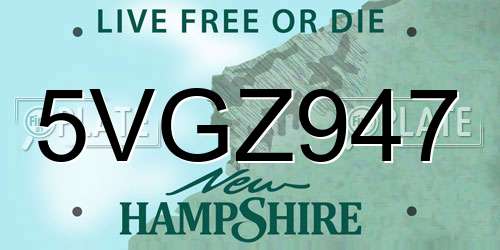 5VGZ947 New Hampshire License Plate