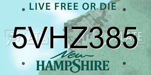 5VHZ385 New Hampshire License Plate
