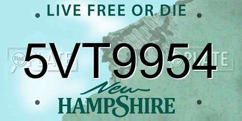 5VT9954 New Hampshire License Plate