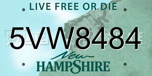 5VW8484 New Hampshire License Plate