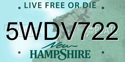 5WDV722 New Hampshire License Plate