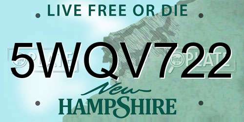 5WQV722 New Hampshire License Plate