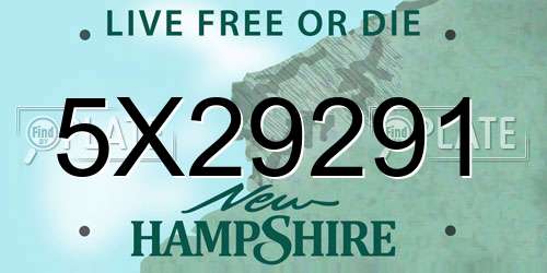 5X29291 New Hampshire License Plate