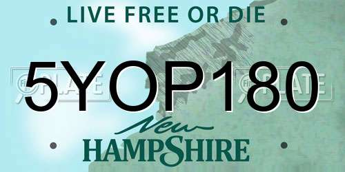 5YOP180 New Hampshire License Plate