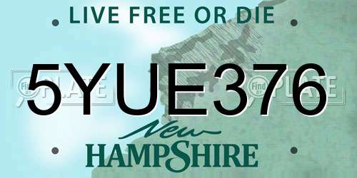 5YUE376 New Hampshire License Plate