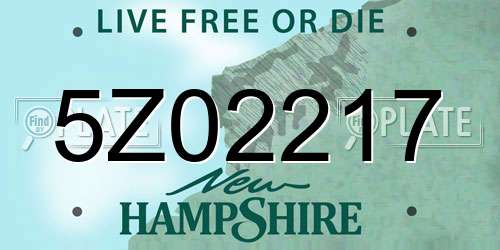 5Z02217 New Hampshire License Plate