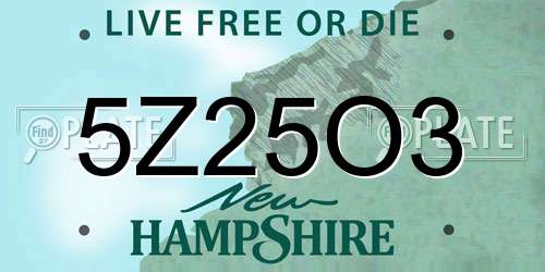5Z25O3 New Hampshire License Plate