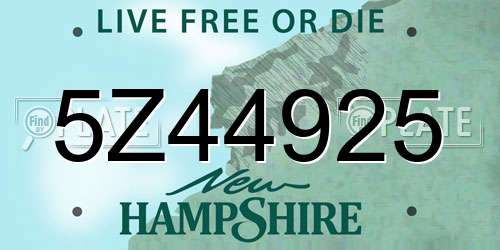 5Z44925 New Hampshire License Plate