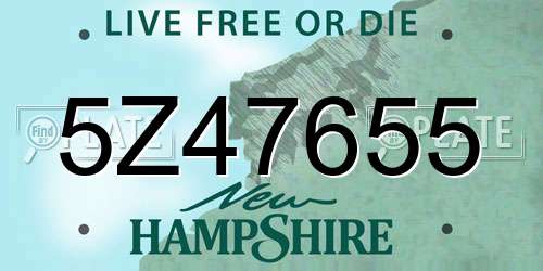 5Z47655 New Hampshire License Plate