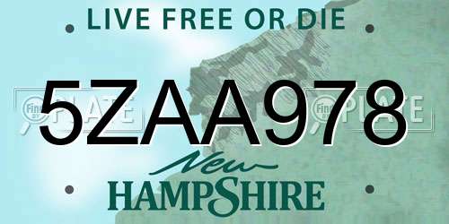 5ZAA978 New Hampshire License Plate