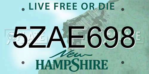 5ZAE698 New Hampshire License Plate