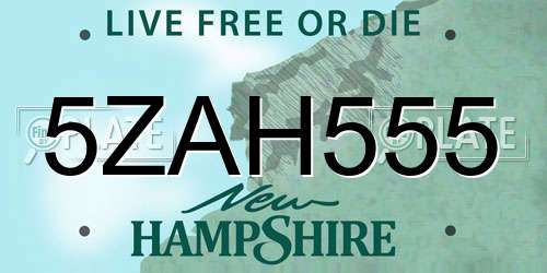 5ZAH555 New Hampshire License Plate