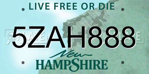 5ZAH888 New Hampshire License Plate
