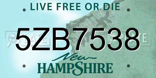 5ZB7538 New Hampshire License Plate