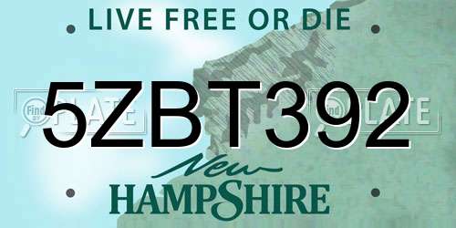 5ZBT392 New Hampshire License Plate