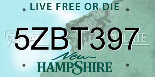 5ZBT397 New Hampshire License Plate