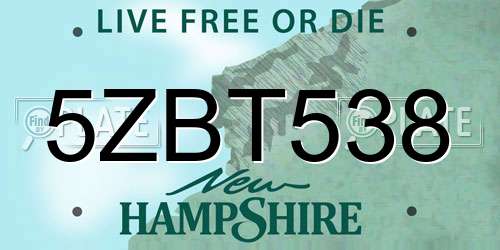 5ZBT538 New Hampshire License Plate