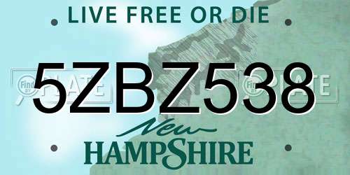 5ZBZ538 New Hampshire License Plate