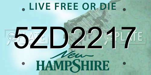 5ZD2217 New Hampshire License Plate