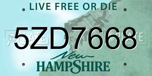 5ZD7668 New Hampshire License Plate