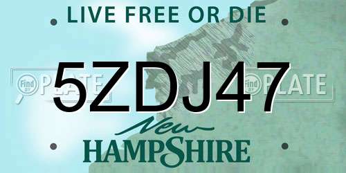 5ZDJ47 New Hampshire License Plate