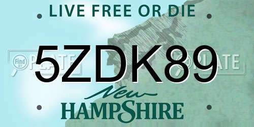 5ZDK89 New Hampshire License Plate