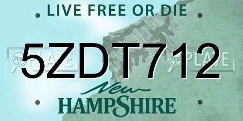 5ZDT712 New Hampshire License Plate