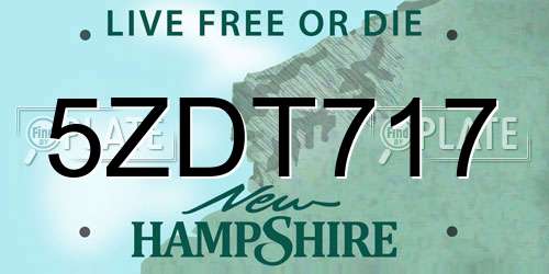 5ZDT717 New Hampshire License Plate