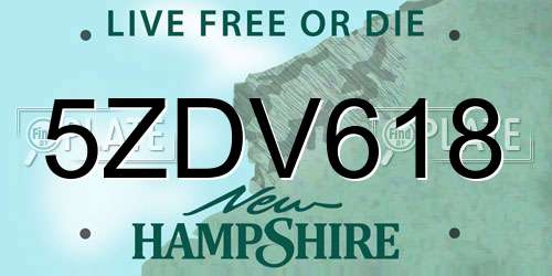 5ZDV618 New Hampshire License Plate