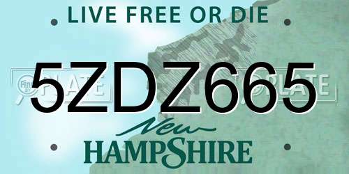 5ZDZ665 New Hampshire License Plate