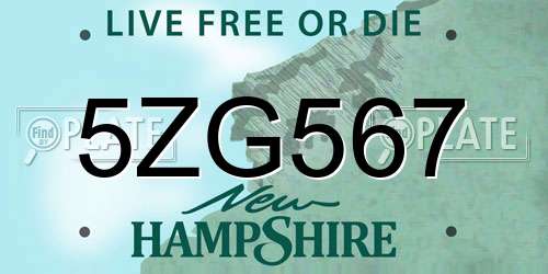 5ZG567 New Hampshire License Plate