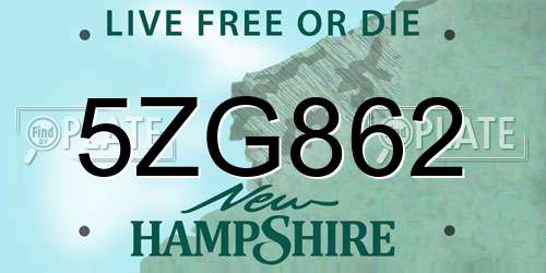 5ZG862 New Hampshire License Plate