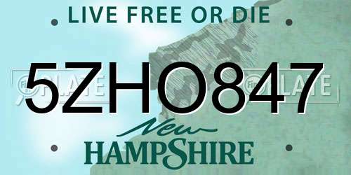 5ZHO847 New Hampshire License Plate
