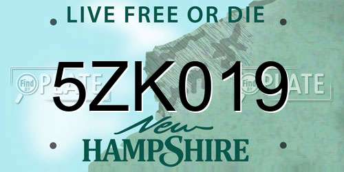5ZK019 New Hampshire License Plate