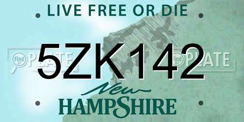 5ZK142 New Hampshire License Plate