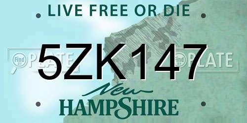 5ZK147 New Hampshire License Plate