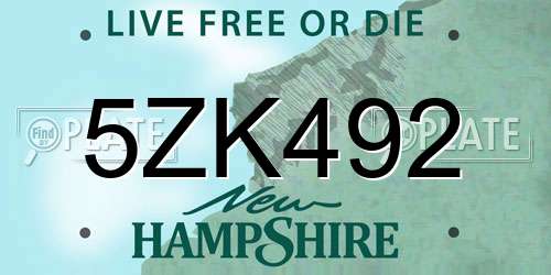 5ZK492 New Hampshire License Plate
